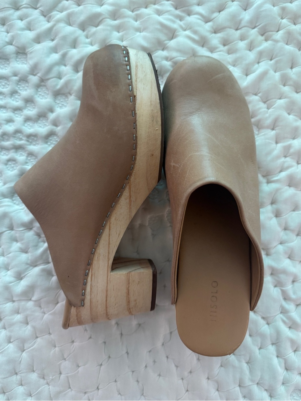 Nisolo Tan Leather Clog Mules with Wood Heel